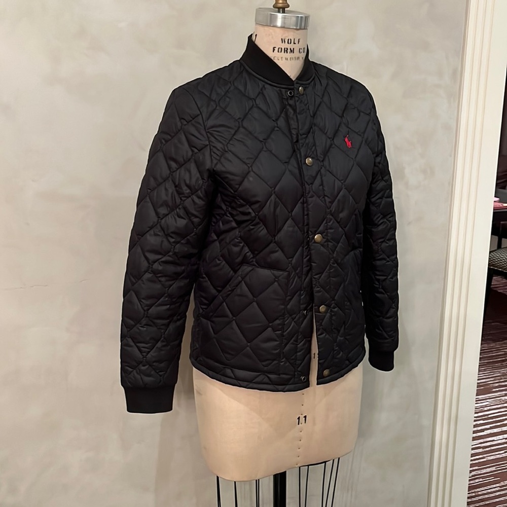 Boys Black Quilted Polo Jacket